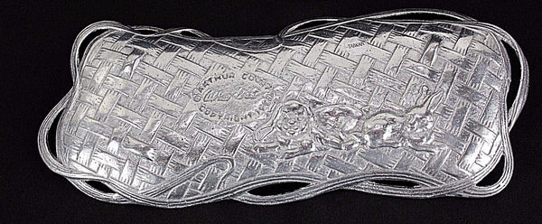 Arthur Court 8.25" x 3.5" Silver Basket Weave Rabbit Ornate Rectangular Tray
