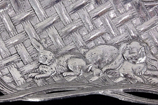 Arthur Court 8.25" x 3.5" Silver Basket Weave Rabbit Ornate Rectangular Tray