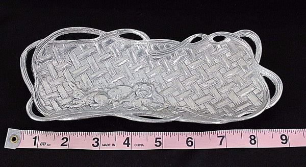 Arthur Court 8.25" x 3.5" Silver Basket Weave Rabbit Ornate Rectangular Tray