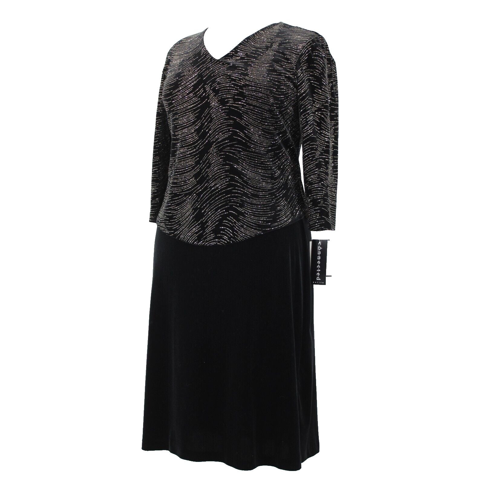 Connected NEW $78 Petite Sz 14 Black Gold Glitter Velour Polyester Spandex Dress