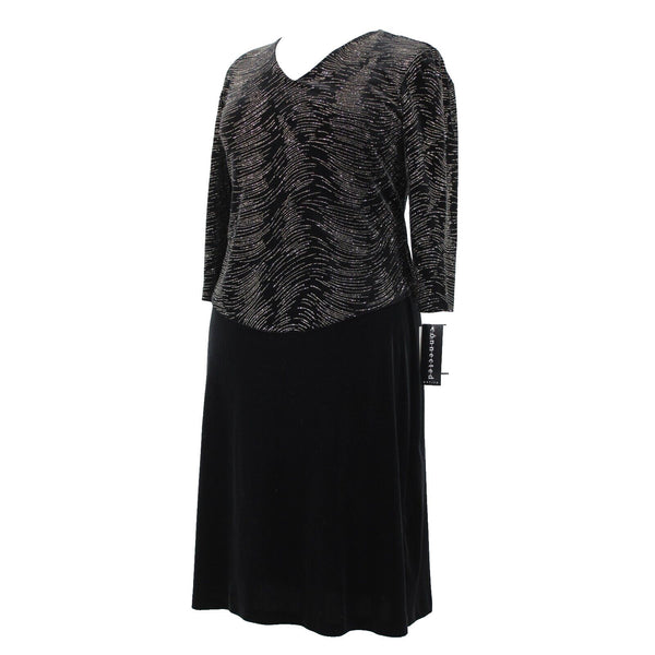 Connected NEW $78 Petite Sz 14 Black Gold Glitter Velour Polyester Spandex Dress