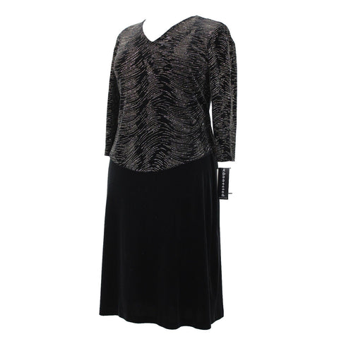 Connected NEW $78 Petite Sz 14 Black Gold Glitter Velour Polyester Spandex Dress