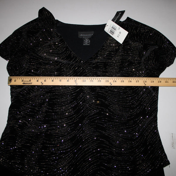 Connected NEW $78 Petite Sz 14 Black Gold Glitter Velour Polyester Spandex Dress