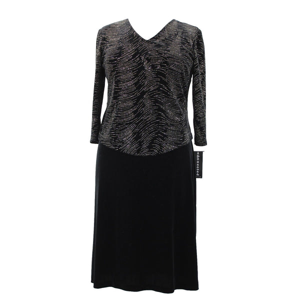 Connected NEW $78 Petite Sz 14 Black Gold Glitter Velour Polyester Spandex Dress