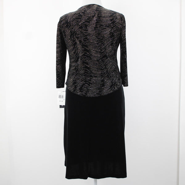 Connected NEW $78 Petite Sz 14 Black Gold Glitter Velour Polyester Spandex Dress