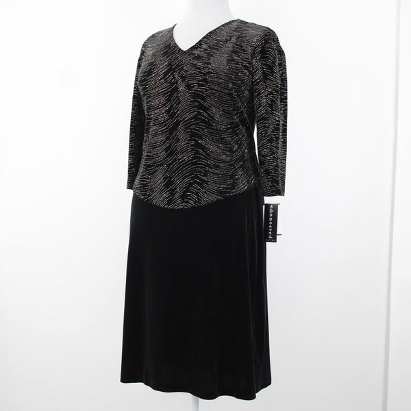 Connected NEW $78 Petite Sz 14 Black Gold Glitter Velour Polyester Spandex Dress