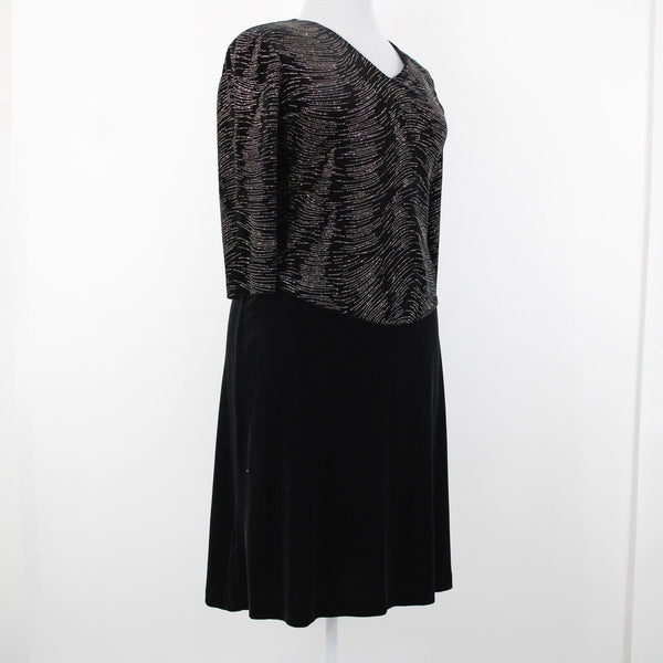 Connected NEW $78 Petite Sz 14 Black Gold Glitter Velour Polyester Spandex Dress