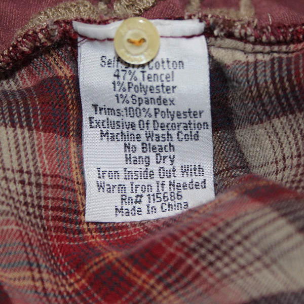 Johnny Was Workshop Top Sz L Burgundy Red Tan Embroidered Buttons Cotton Top