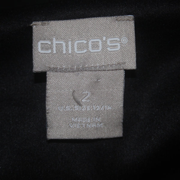Chicos Dress Sz 2 Black Crepe UnLined Long Sleeve Polyester Spandex Dress