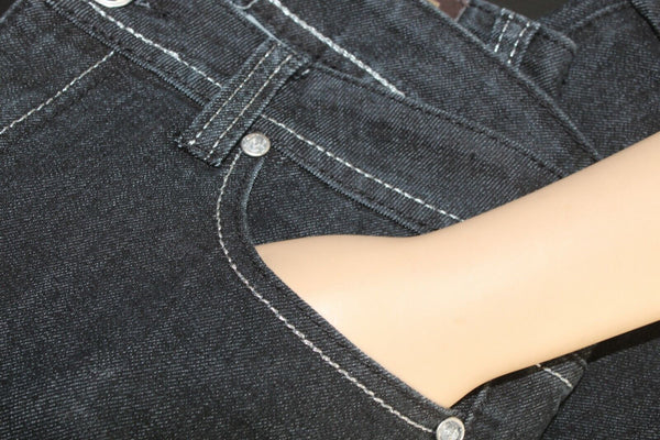 Grandeur Sz 11 x 17 Black Denim Cotton Blend Rhinestone Pocket Capri Jeans