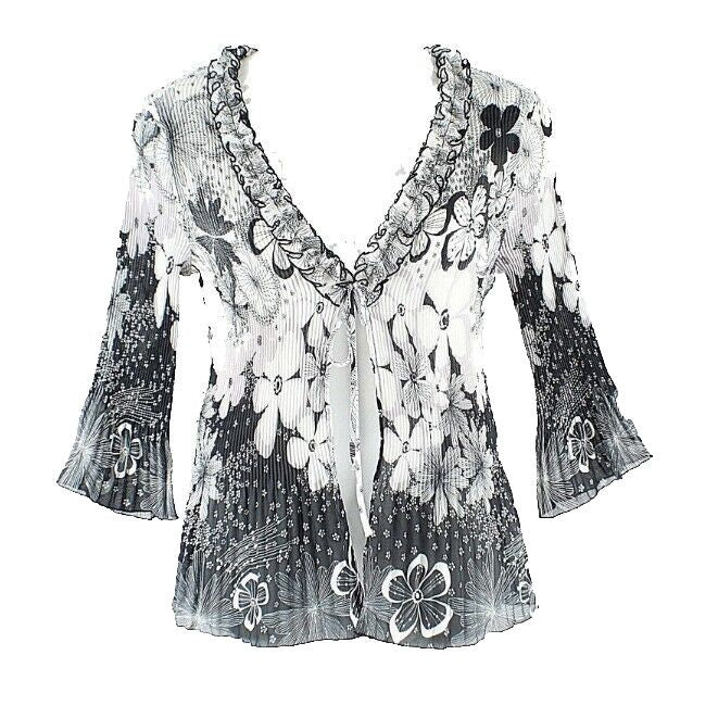 Nicola Sz L Black White Multi Ruffle Micro Pleat Single Tie Polyester Jacket