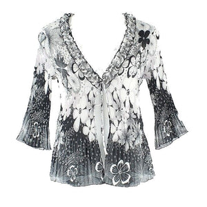 Nicola Sz L Black White Multi Ruffle Micro Pleat Single Tie Polyester Jacket