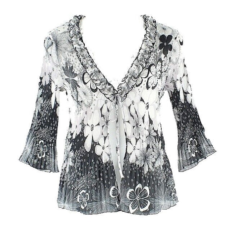 Nicola Sz L Black White Multi Ruffle Micro Pleat Single Tie Polyester Jacket
