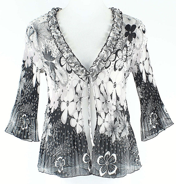 Nicola Sz L Black White Multi Ruffle Micro Pleat Single Tie Polyester Jacket
