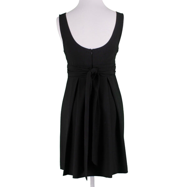 Grass Collection Sz 3 Black Self Tie Double Scoop Pleated Poly Blend Woven Dress