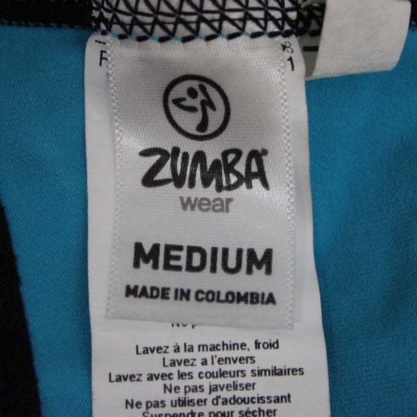 Zumba Sz M Aqua Blue Black Trim Adjustable Gathered Front Bra Active Wear Top