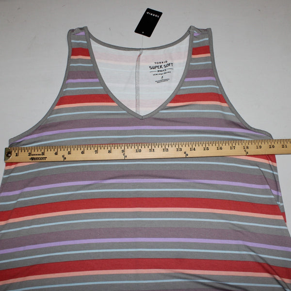 Torrid Top NEW Super Soft Knit Sz 2 Gray Red Multi Color Striped Rayon Top