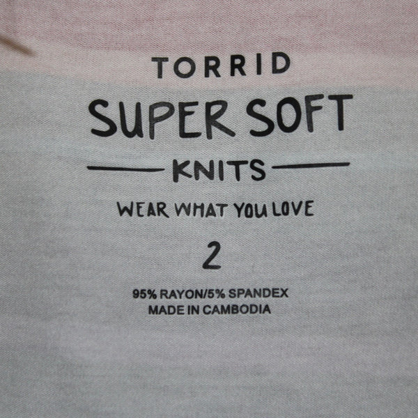 Torrid Top NEW Super Soft Knit Sz 2 Gray Red Multi Color Striped Rayon Top