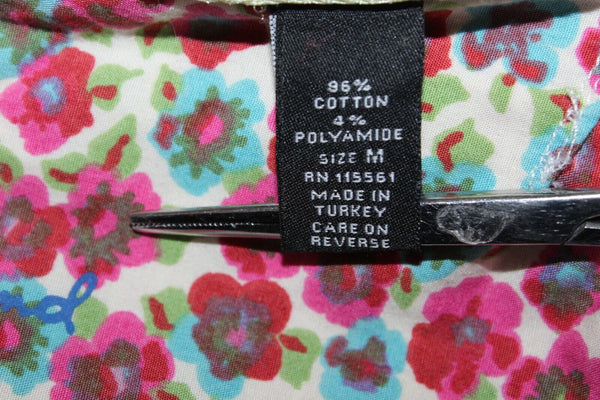 7 For All Mankind Sz M Multi Stripe Ruffle Buttoned Cotton Blend Shirt Top