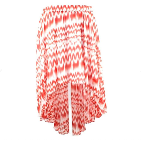 New York & Company Sz XL White Red 100% Polyester Hi Lo Pull On Lined Skirt