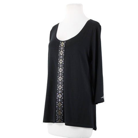 Christine Alexander Sz S Black Gold Silver Rhinestones Studded Viscose Top