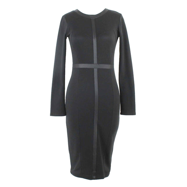 Kardashian NEW $99 Sz S Black Bodycon Faux Leather Trim Poly Blend Dress