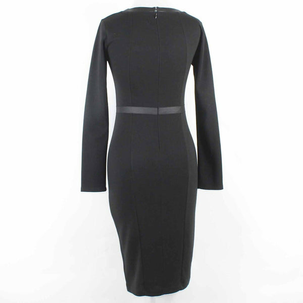 Kardashian NEW $99 Sz S Black Bodycon Faux Leather Trim Poly Blend Dress