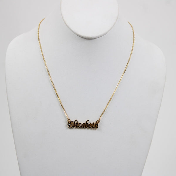 ELIZABETH Name Goldtone Rhinestone Accent 14.5" w 4.5 Multi Ring Ext Necklace