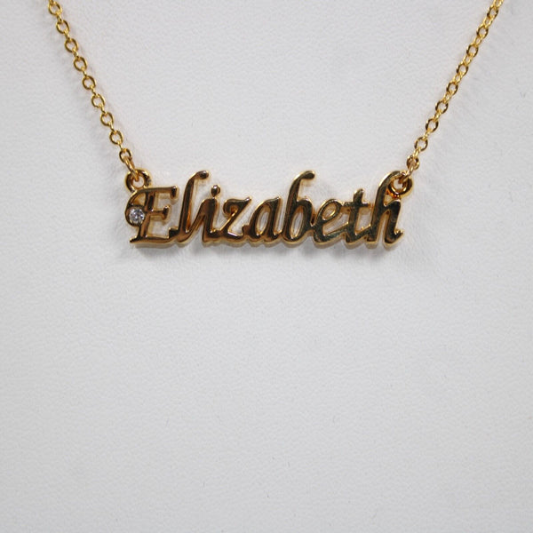 ELIZABETH Name Goldtone Rhinestone Accent 14.5" w 4.5 Multi Ring Ext Necklace