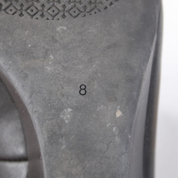 Tory Burch Wedge Heels Sz 8 Black Gold Hardware Leather 2.5 Wedge Logo Heels