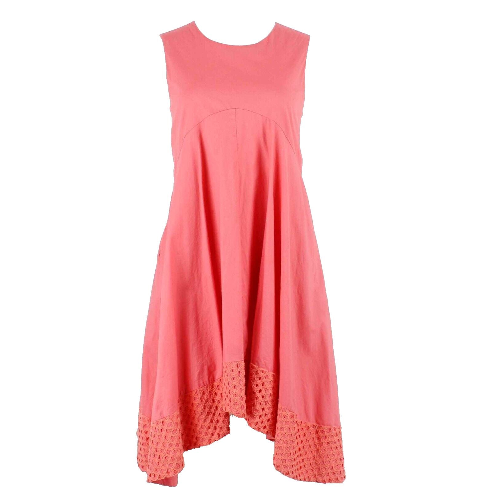 Nanette Lepore Sz 8 Coral Asymmetric Eyelet Hem Back Zip Lined Poly Blend Dress