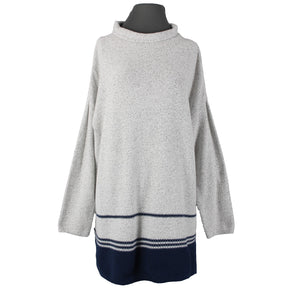 J Jill Sz L Gray Navy Blue Striped Collared Cotton Polyester Acrylic Sweater