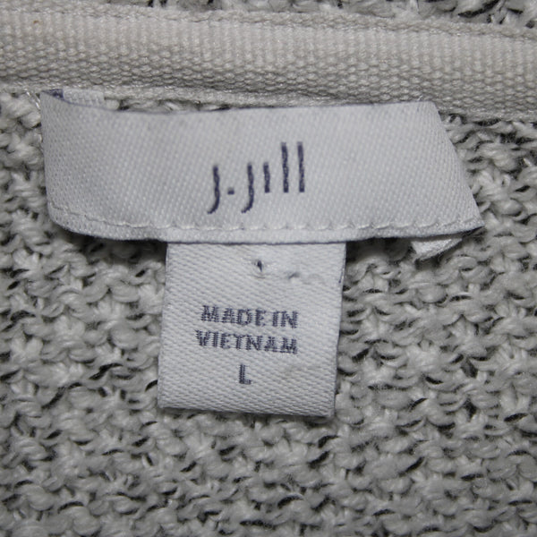 J Jill Sz L Gray Navy Blue Striped Collared Cotton Polyester Acrylic Sweater