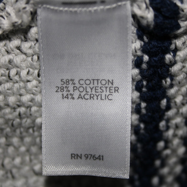 J Jill Sz L Gray Navy Blue Striped Collared Cotton Polyester Acrylic Sweater