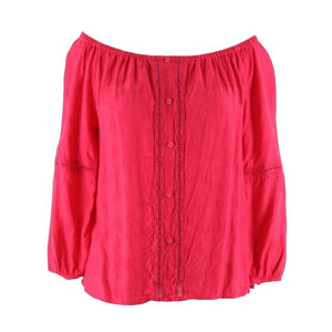 Cupcakes and Cashmere Sz XS Red Rayon Cotton Lace Insert Peasant Boho Top
