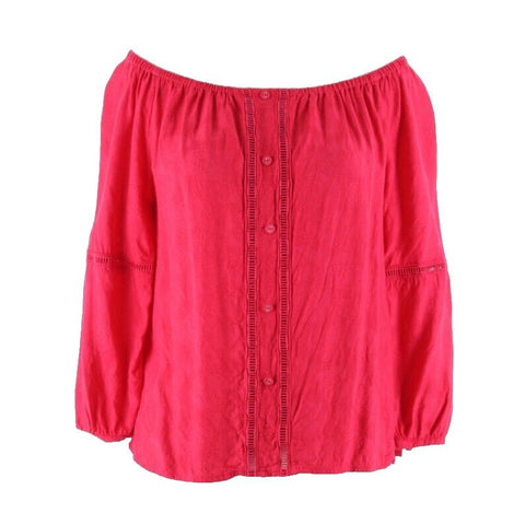 Cupcakes and Cashmere Sz XS Red Rayon Cotton Lace Insert Peasant Boho Top