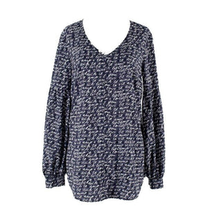 CAbi Sz S Navy Blue Multi Bishop Sleeve Round Hem Pullover 100% Polyester Top