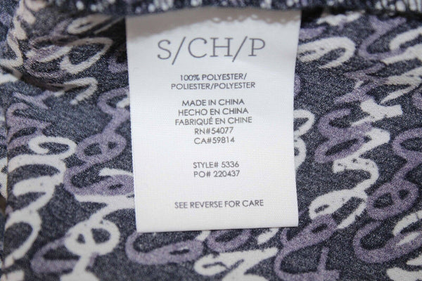 CAbi Sz S Navy Blue Multi Bishop Sleeve Round Hem Pullover 100% Polyester Top