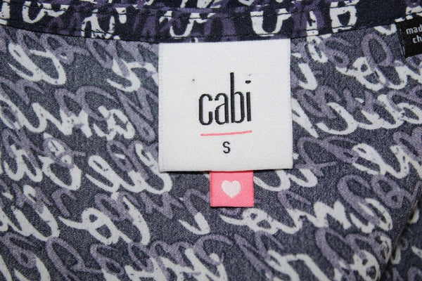 CAbi Sz S Navy Blue Multi Bishop Sleeve Round Hem Pullover 100% Polyester Top
