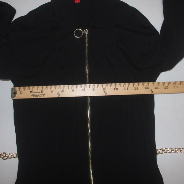 Guess Dress Sz S Black Gold Hardware Belted Chain Full Zip 100% Viscose Dress