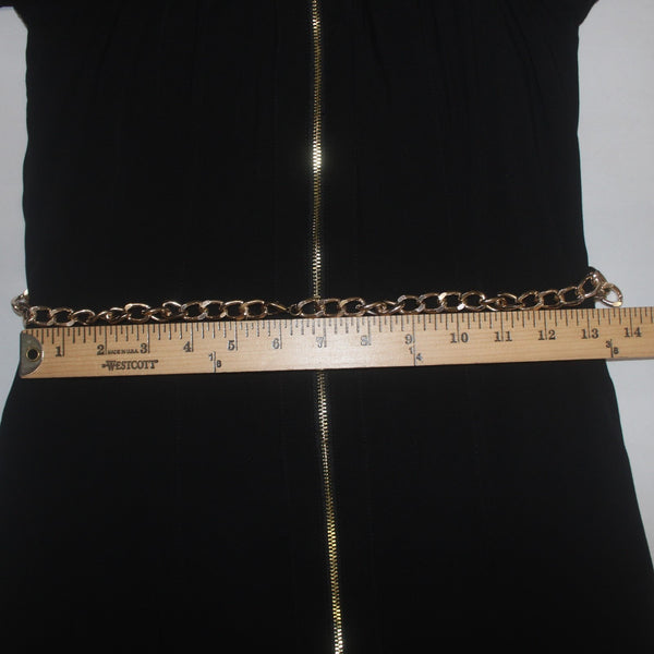 Guess Dress Sz S Black Gold Hardware Belted Chain Full Zip 100% Viscose Dress