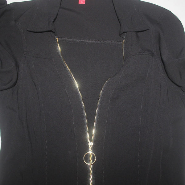 Guess Dress Sz S Black Gold Hardware Belted Chain Full Zip 100% Viscose Dress