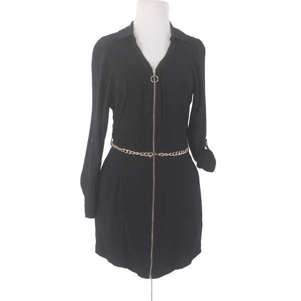 Guess Dress Sz S Black Gold Hardware Belted Chain Full Zip 100% Viscose Dress