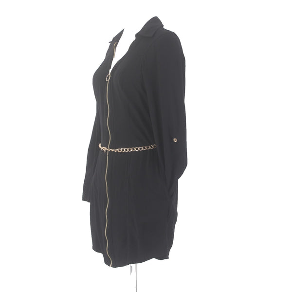 Guess Dress Sz S Black Gold Hardware Belted Chain Full Zip 100% Viscose Dress