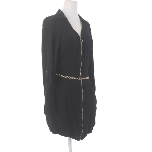 Guess Dress Sz S Black Gold Hardware Belted Chain Full Zip 100% Viscose Dress