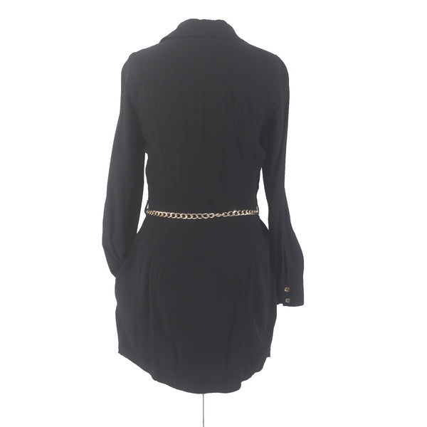 Guess Dress Sz S Black Gold Hardware Belted Chain Full Zip 100% Viscose Dress