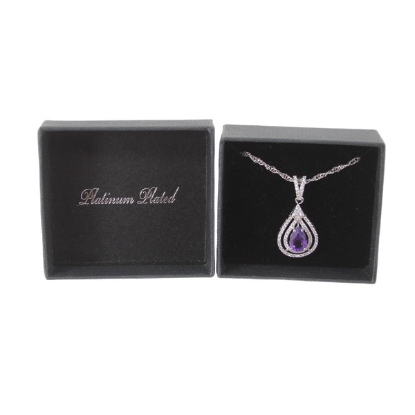 Gold Coast Necklace Platinum Plated Amethyst Tear Drop Shape 17" Ext 3" Necklace