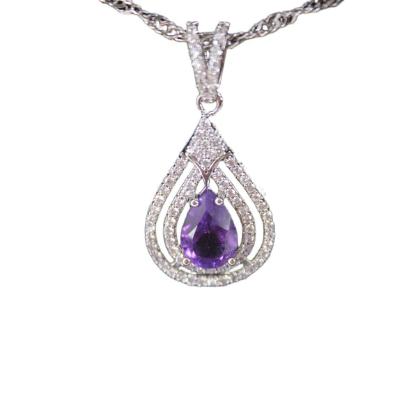 Gold Coast Necklace Platinum Plated Amethyst Tear Drop Shape 17" Ext 3" Necklace