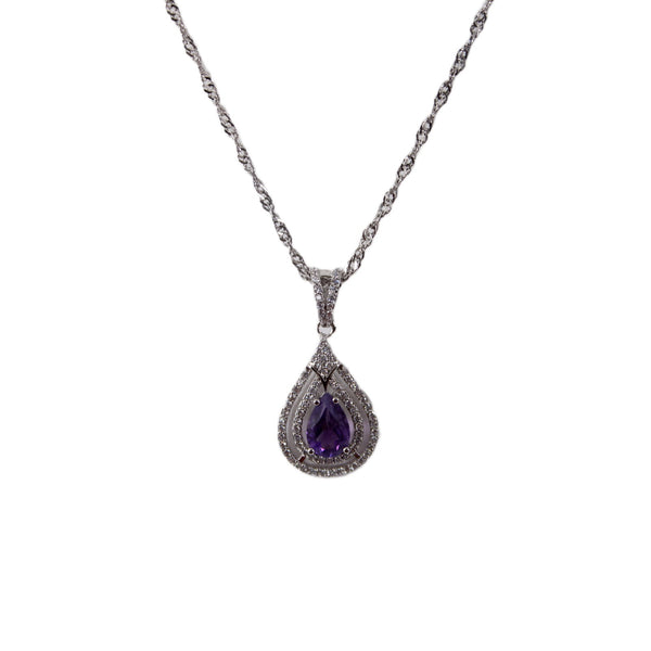 Gold Coast Necklace Platinum Plated Amethyst Tear Drop Shape 17" Ext 3" Necklace