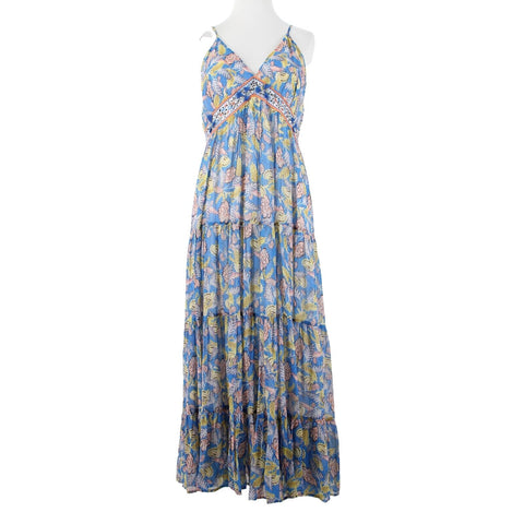 Anthropologie NEW $228 Verb Sz 8 Blue Yellow Floral Lined Viscose Cotton Dress
